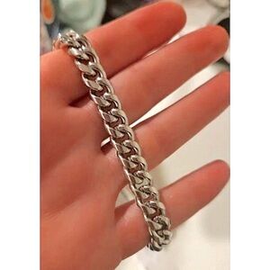 Cuban Chain Link‎ Necklace | White Gold Plated SS